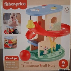 Fisher-Price Wooden Treehouse Ball Run - Red and Blue
